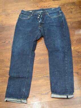 Oobe Brand Selvedge Denim Jeans Size 36/32 Blue Button Fly Dark Wash